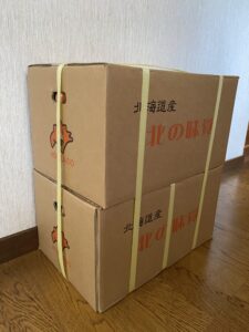 訳あり玉ねぎ20kgの箱　届いた状態の外観